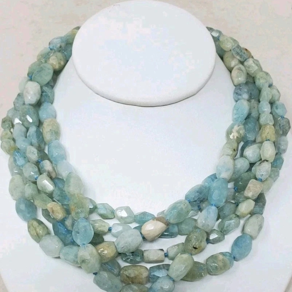 Vintage Kenneth Lane KJL Aquamarine Gemstone Multistrand Necklace